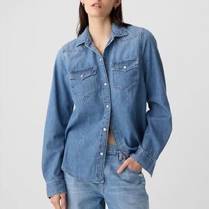 GAP Denim Western Long Sleeve Button Down Shirt, NEW